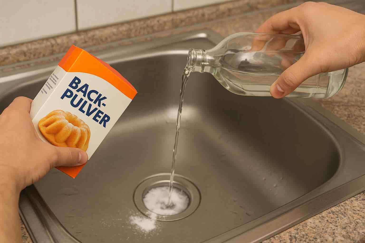 Abfluss mit Backpulver (Natron) und Essig reinigen