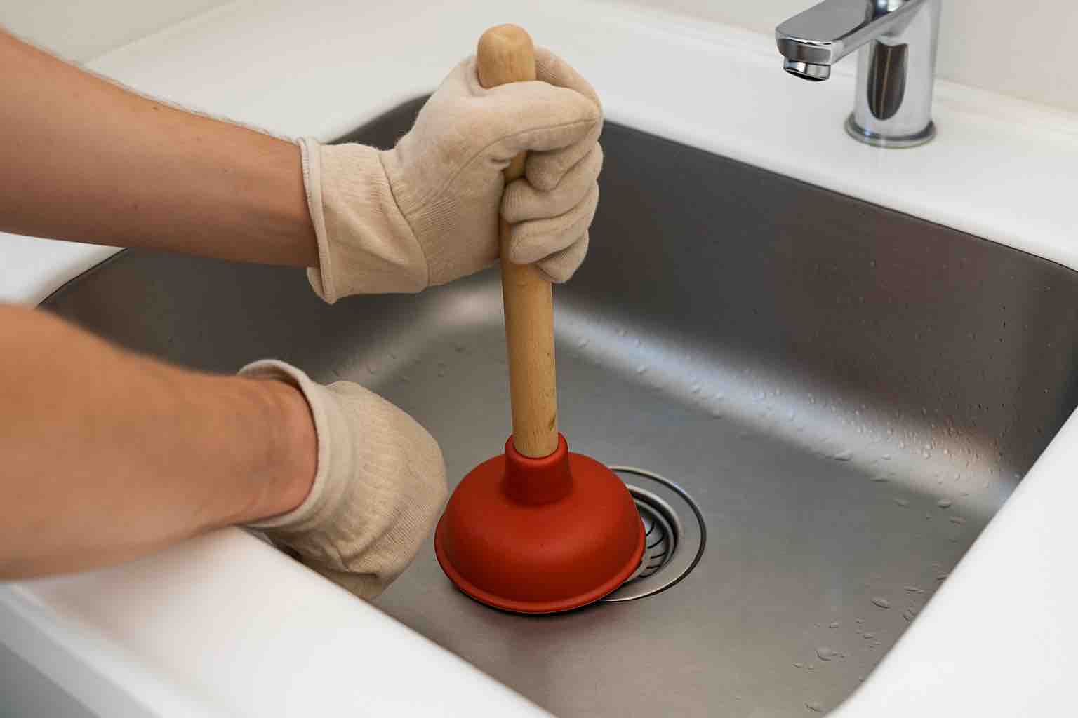 Abfluss mit Saugglocke oder Pömpel reinigen