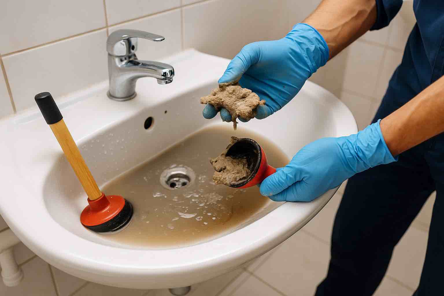 Baustoffe verstopfen den Abfluss bei der Renovierung