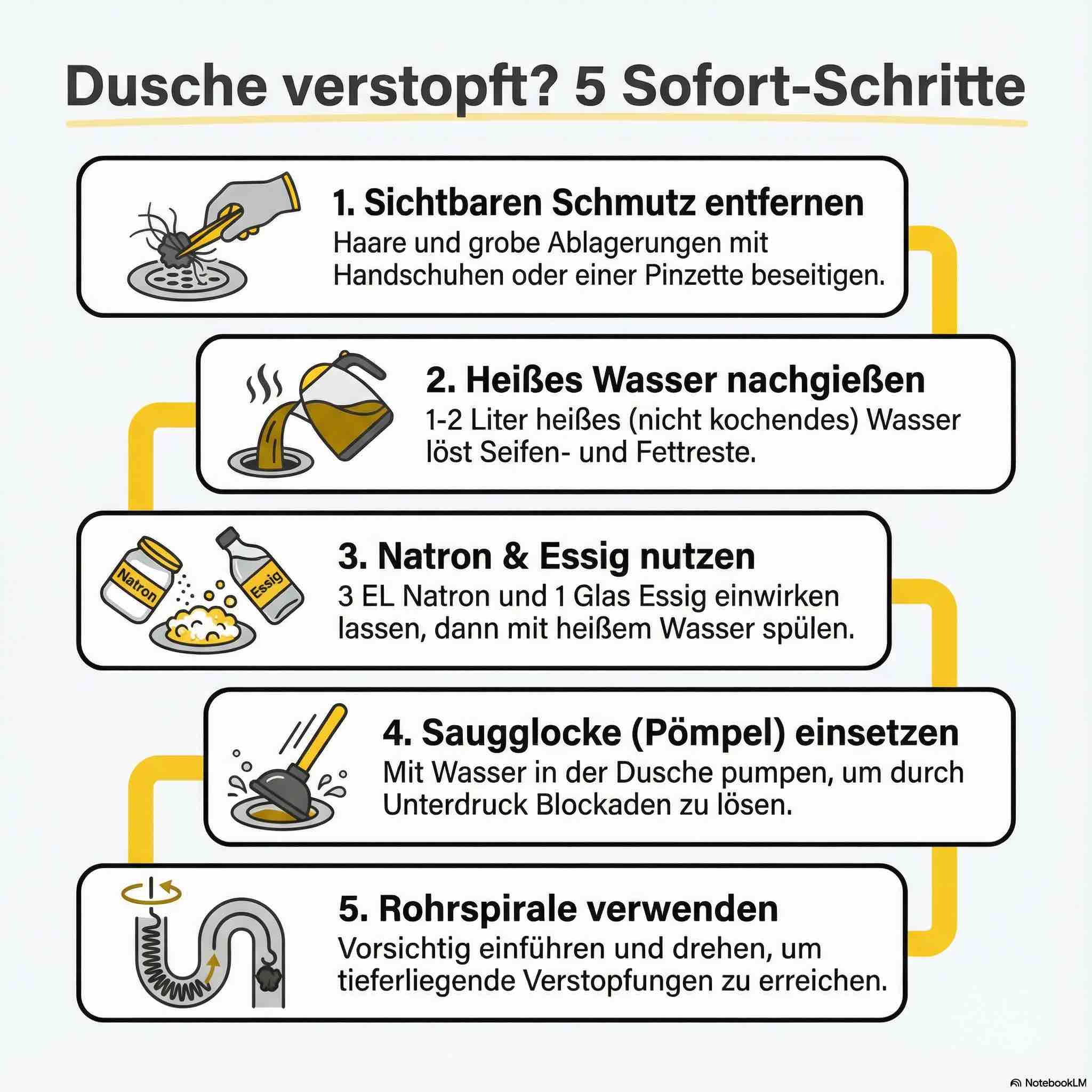 Infografik- Duschabfluss reinigen