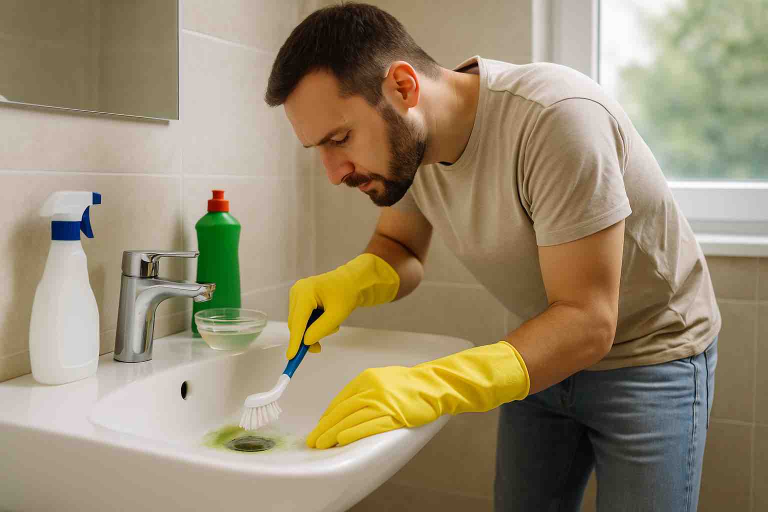 Kalk und Seifenreste im Waschtischabfluss